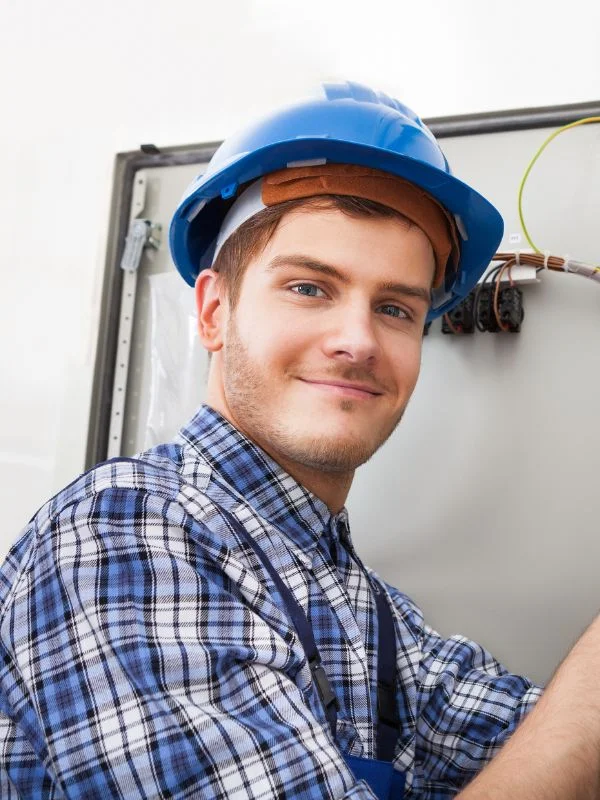 Ein Elektriker arbeitet an einem Schaltkasten