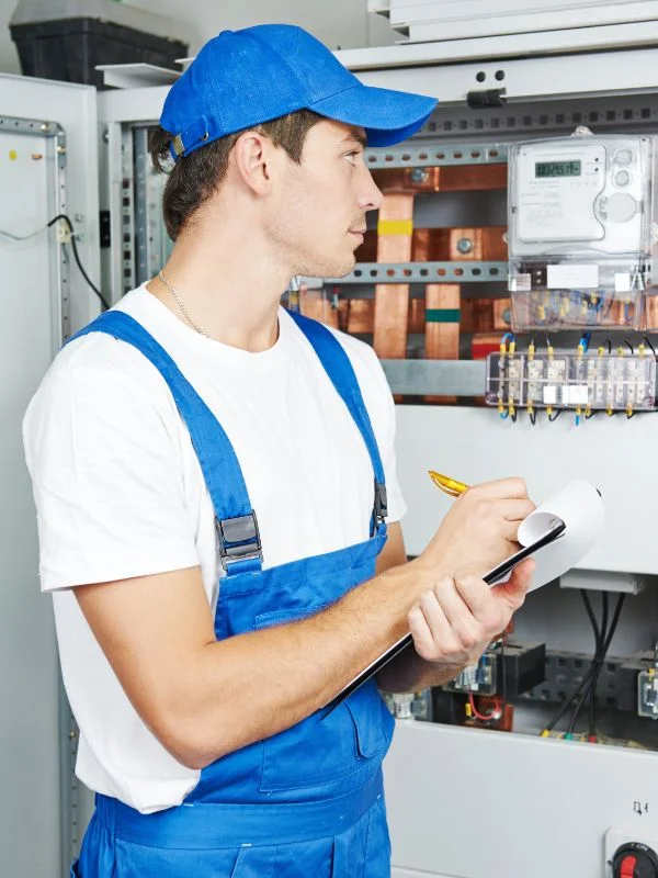 Ein junger Mann der als Elektriker arbeitet