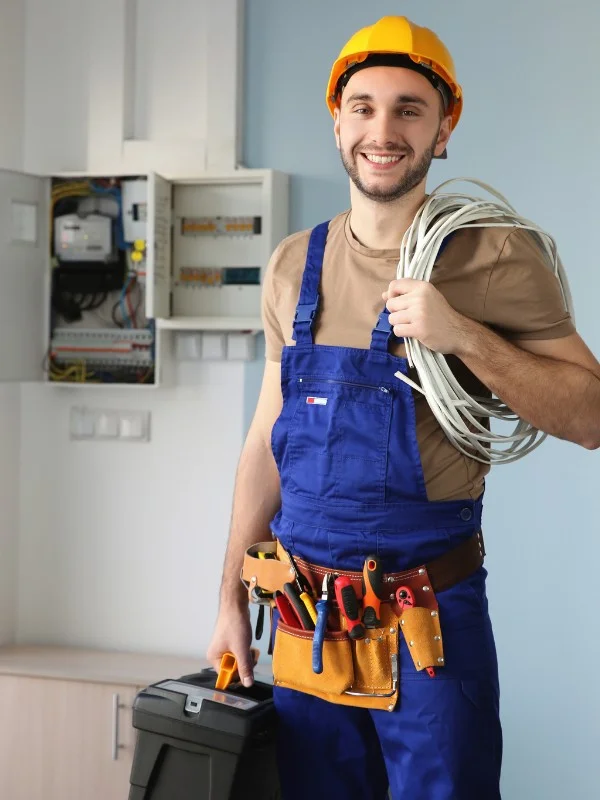 Ein Elektriker arbeitet an einem Schaltkasten