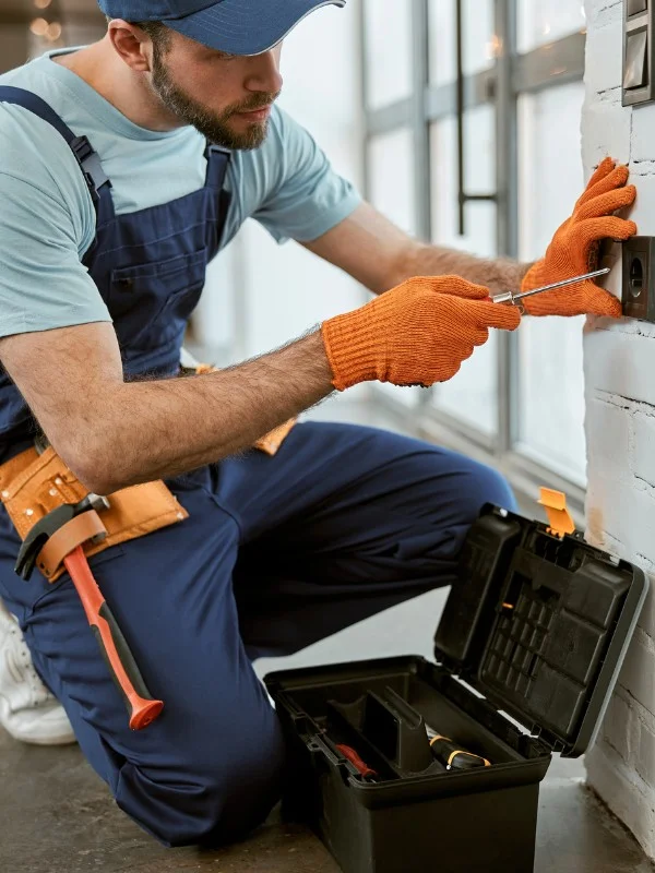 Elektriker bei der Arbeit an einer Steckdose