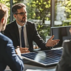 Ein Meeting zwischen Geschäftsmännern bei der Beratung zu Solaranlagen