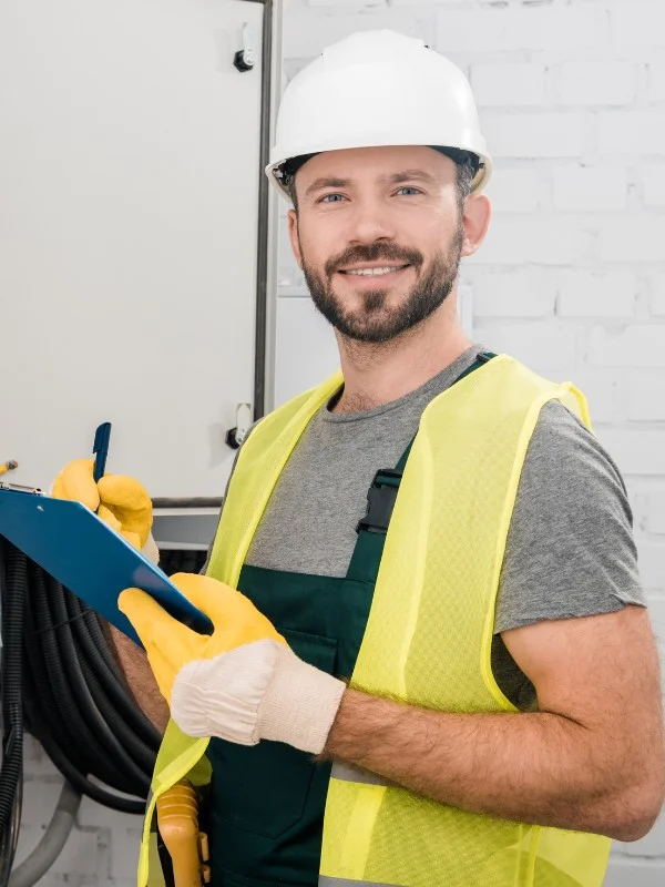 Portraitfoto von einem Elektriker bei der Arbeit