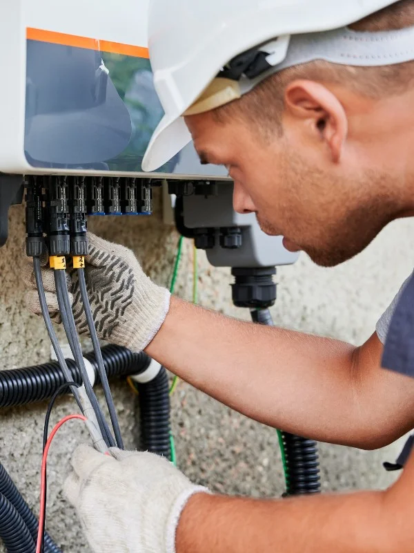 Ein Elektriker arbeitet an einem Schaltkasten