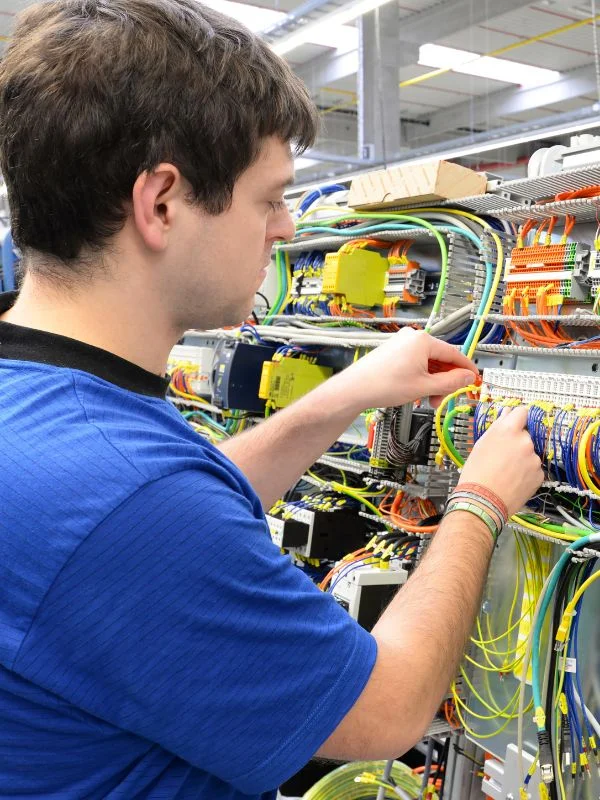 Ein Elektriker arbeitet an einem Schaltkasten
