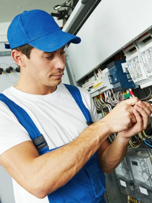 Ein junger Mann der als Elektriker arbeitet